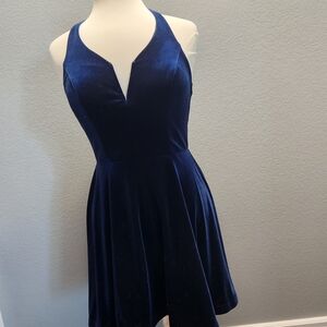 City Studio Navy Blue Velvet Halter Fit & Flare Mini Dress